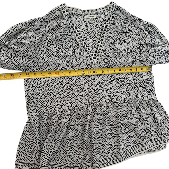 MAX STUDIO Blouse Polka Dot Eyelet V-Neck Balloon Sleeve Black White Size M - Picture 14 of 17